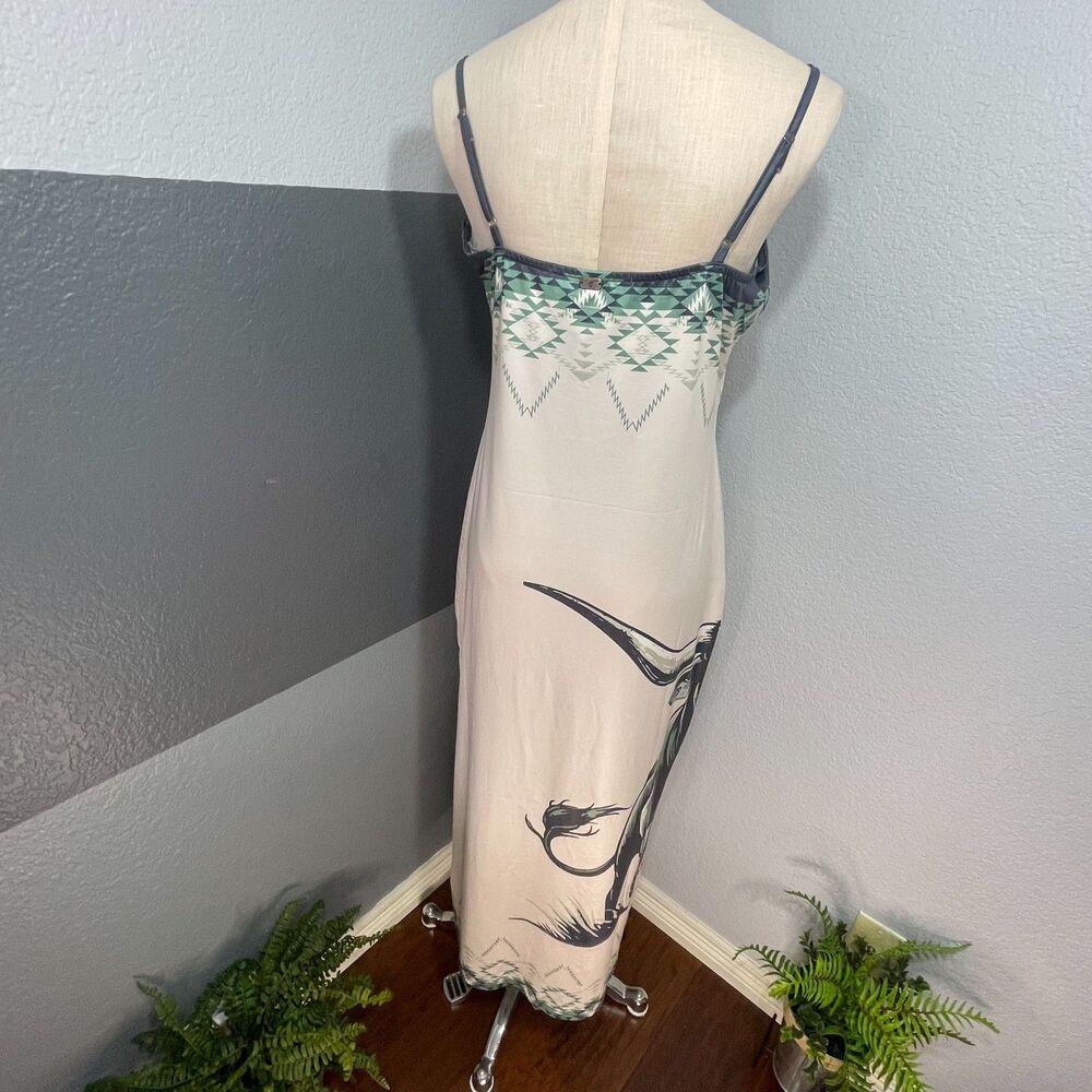 NWT Lucky & Blessed Cowgirl Slip Dress XL Cream Green Bull Aztec Western Maxi - Picture 2 of 10